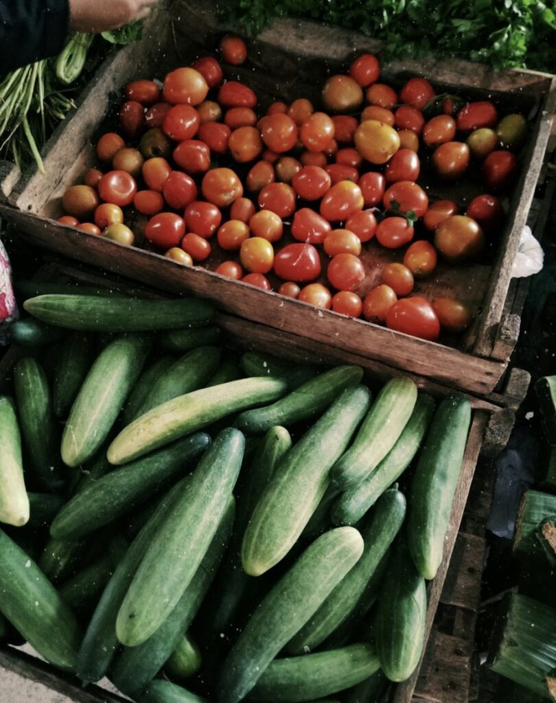 Fresh tomatoes and cucumbers ready to be purchase